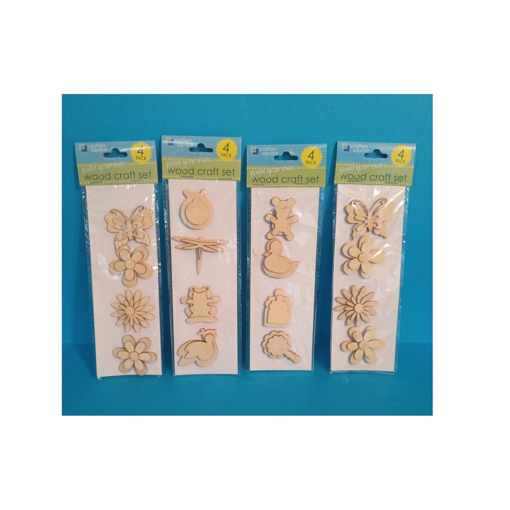 Crafters Square Paint Your Own Wood Craft Set 4 Pack Lot‎ of 4 Unfinished Shapes